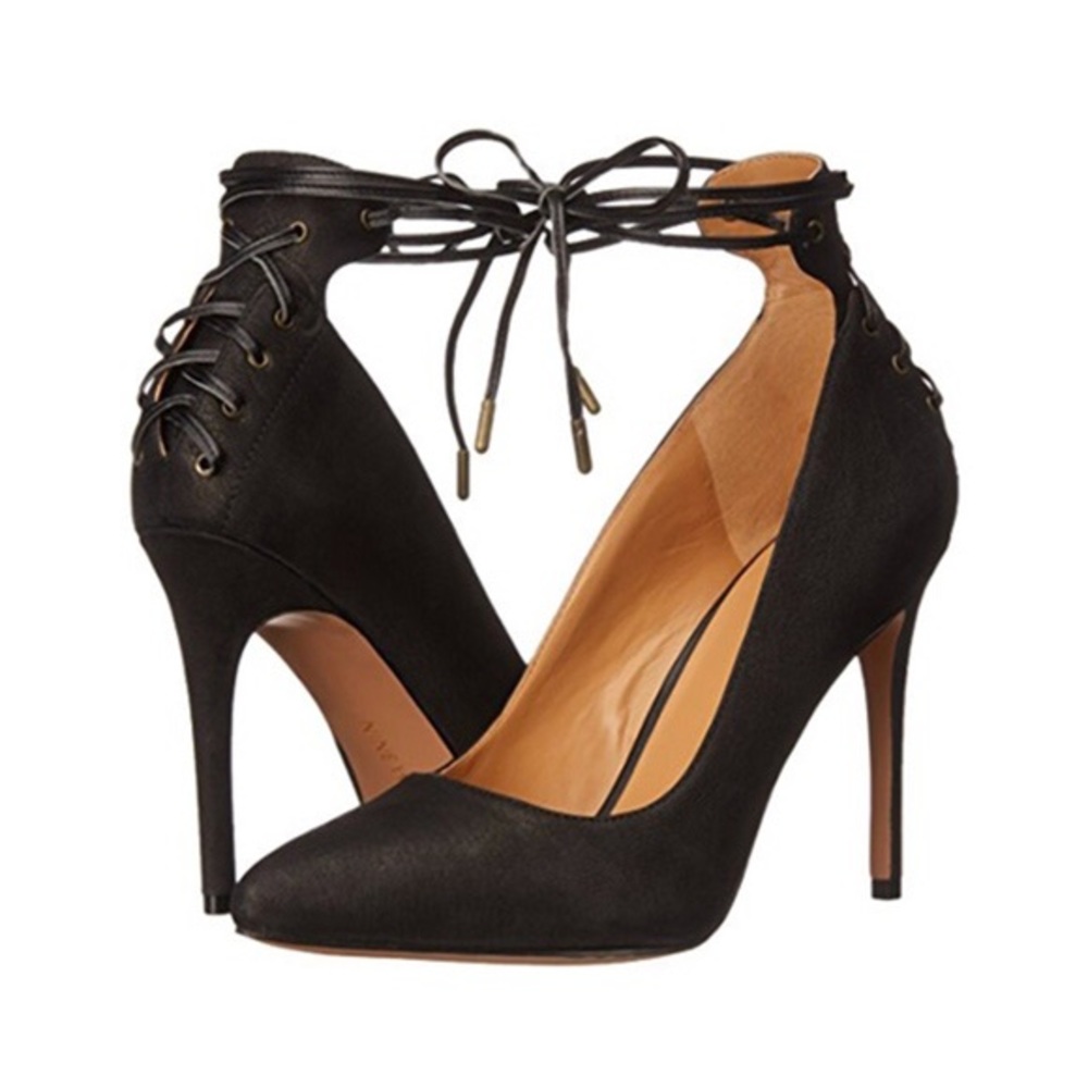 Nine West Ebba Black Lace Up Leather Heels